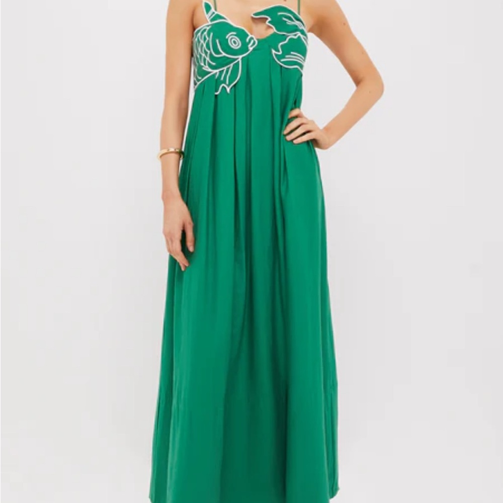 NWT FARM Rio Green Fish Maxi Dress Size L NWT